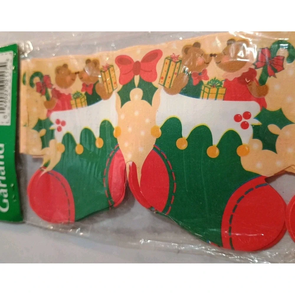 Vintage‎ Paper Garland 9FT Joy Bright NEW in package Teddy Bear Stockings